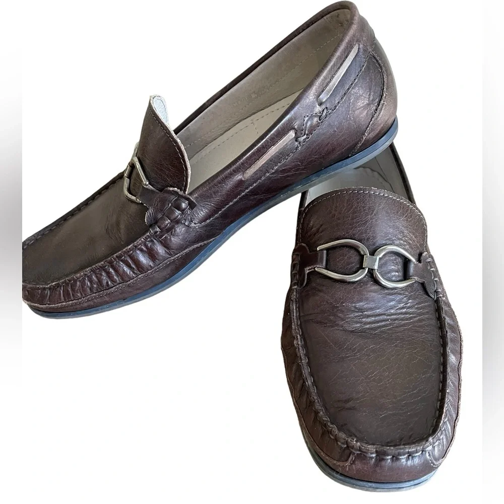 BUCCI HORSEBIT LOAFERS Size 9.5 Dark Brown with Silver Hardware